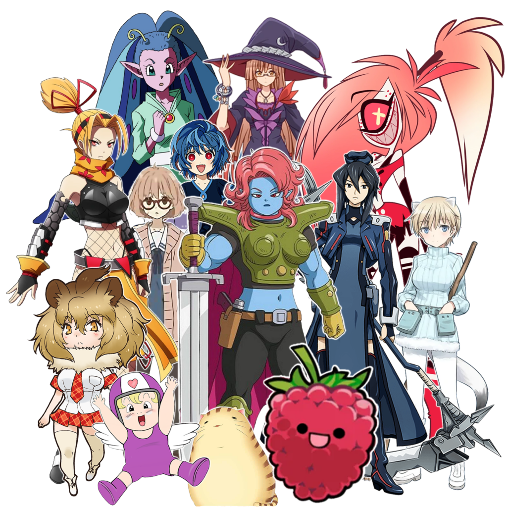 Composite picture of VA credits for Krystal Laporte, including Mirai Kuriyama in Beyond the Boundary, Cherri Bomb in the animated pilot of The Hazbin Hotel, ​Rylibeu in Dragon Ball Super or Misa Takayama in Log Horizon. Other roles include Nikka Katajainen in Brave Witches, Tina in Overlord, Kohina Hiruko in Black Bullet, Yui Takamura in Muv-Luv Alternative: Total Eclipse, Lion in Kemono Friends, Shiori Asagiri in Tamako Market, and Marie in Suppose a Kid from the Last Dungeon Boonies Moved to a Starter Town?!